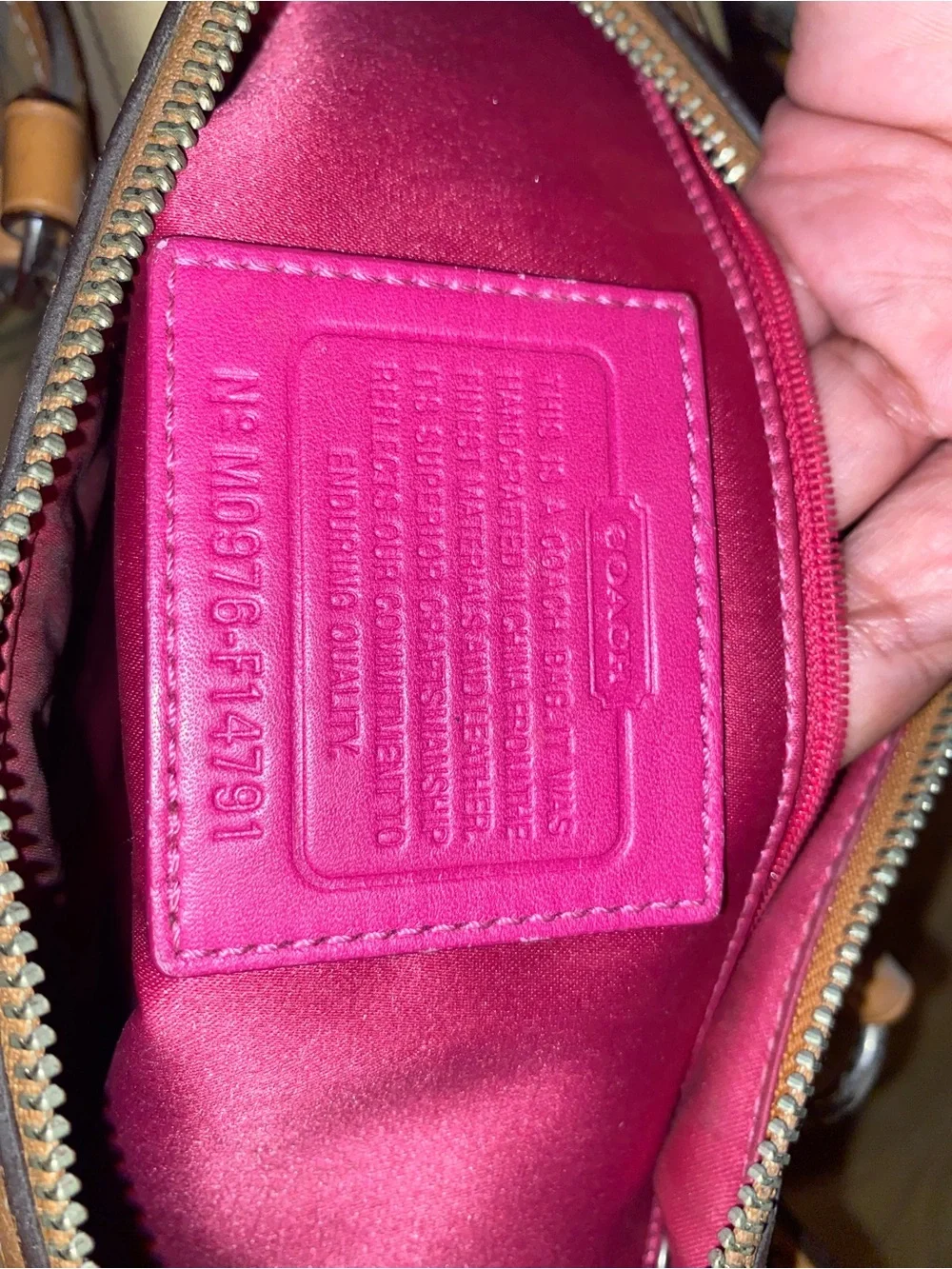 Coach Cream Plaid Tote with Pink Center Stripe and Tan Trim